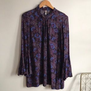 Free People Flower Print Tunic Dress Bell Sleeves M